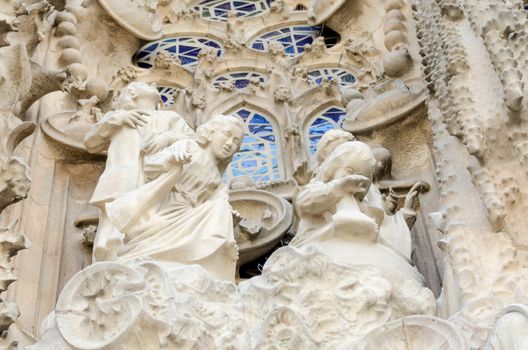 BARCELONA, SPAIN - JULY 13: View of the Sagrada Familia facade, a large Roman Catholic church in Barcelona, Spain, designed by Catalan architect Antoni Gaudi­, on July 13, 2012. Barcelona