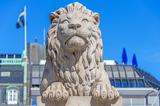 Lion sculpture on front Parliament of Norway