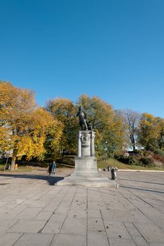 OSLO, OCTOBER 12:  Sculpture of Peter Jansen Wessel Tordenskiold (October 28, 1690 – November 12, 1720), referred to as Tordenskjold (Thunder Shield), was a Norwegian nobleman and an eminent naval flag officer. Pictured on October 12, 2013