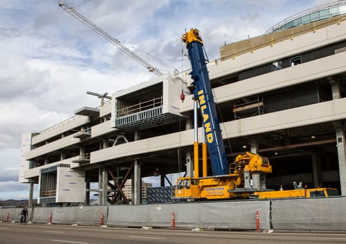 BOISE, IDAHO - FEBURARY 7, 2014: Construction of a major buliding is underway in downtown boise. 