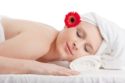 Young Woman in Spa Relaxing with her Eyes Closed