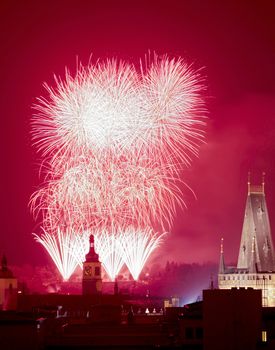 Czech Republic, Prague - New Years Fireworks over the Old Town.