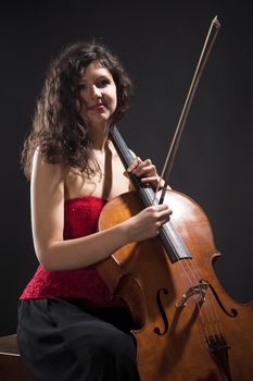 Portrait of a Young Woman in Red Top with Violoncello