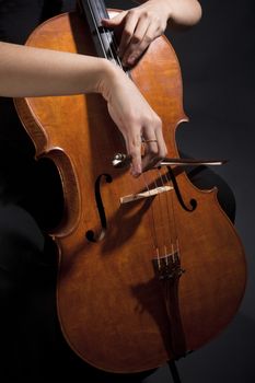 Closeup of a Female Musician Playing Violoncello