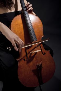 Closeup of a Female Musician Playing Violoncello