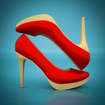 High heel shoes on a blue background