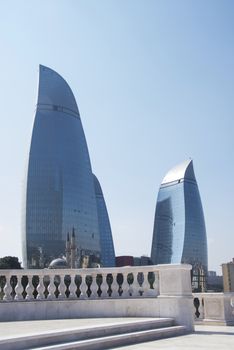 Baku - MAY 31, 2014: Flame Towers on May 31 in Azerbaijan, Baku. Flame Towers are new skyscrapers in Baku, Azerbaijan