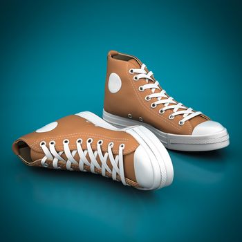 Fashion leather shoes on a blue background