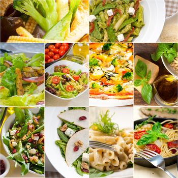 healthy vegetarian pasta soup salad pizza Italian food staples collage