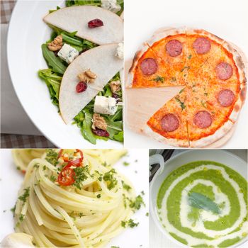 healthy vegetarian pasta soup salad pizza Italian food staples collage