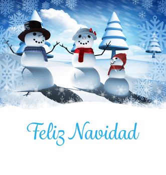 Feliz navidad against snow man family
