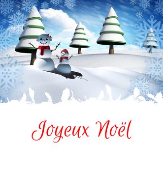 Joyeux noel against snow man family