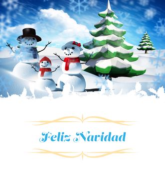 Christmas greeting card against snow man family