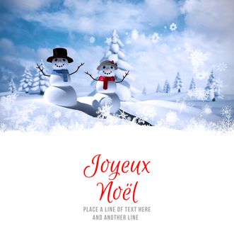 Joyeux noel against snowman family