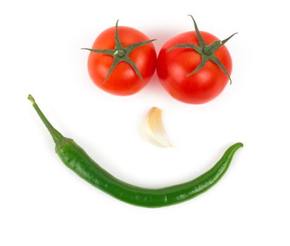 Chili pepper, garlic and tomatos isolated on white background