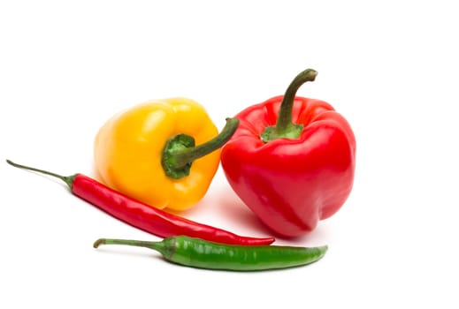 Chili and bulgarina pepper isolated on white background