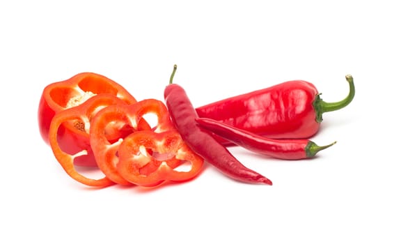 Chili and bulgarina pepper isolated on white background