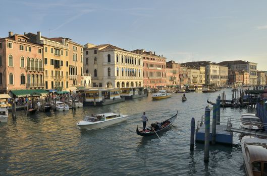 Cityscape of Venice, Italy seen from the Rialto Bridge.