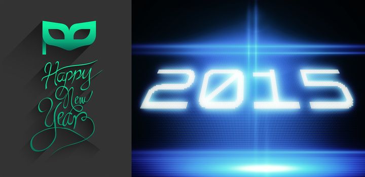 Classy new year greeting against 2015 on blue and black tech background