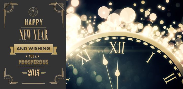 Art deco new year greeting against black and gold new year graphic