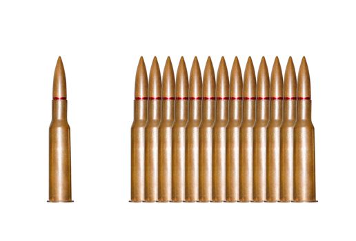 Rifle bullets in a row isolated