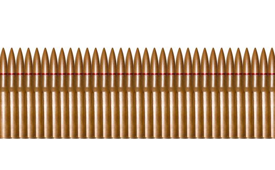 Rifle bullets in a row isolated