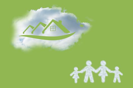 Cloud in shape of family against green vignette