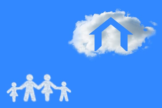 Cloud in shape of family against blue vignette