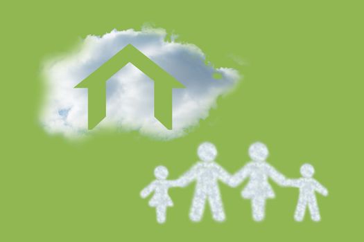 Cloud in shape of family against green vignette