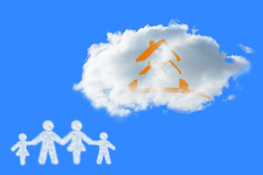 Cloud in shape of family against blue vignette