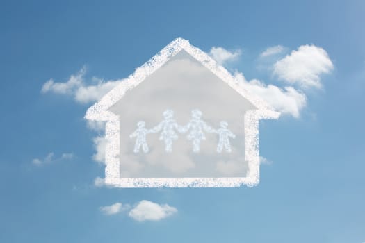 Cloud in shape of family against cloudy sky