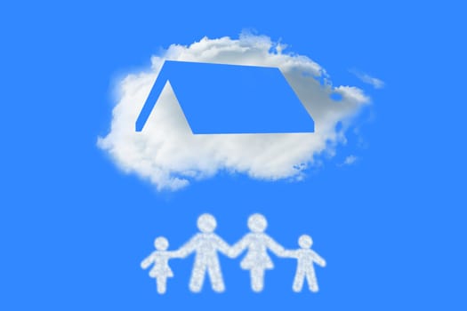 Cloud in shape of family against blue vignette