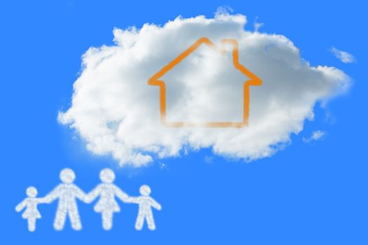 Cloud in shape of family against blue vignette