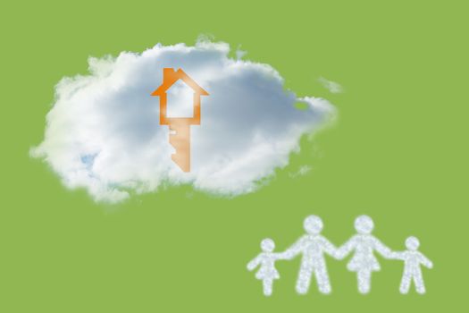 Cloud in shape of family against green vignette