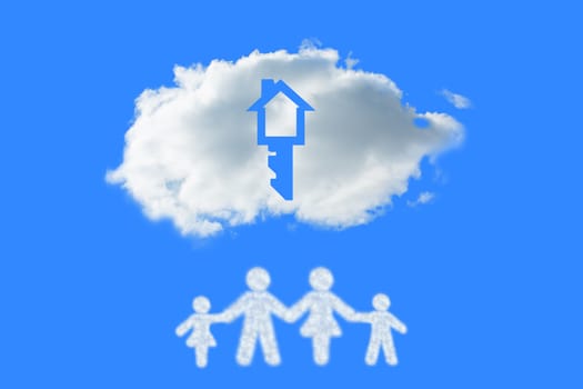 Cloud in shape of family against blue vignette