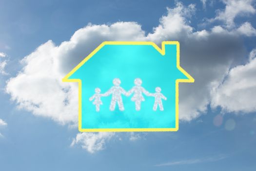 Cloud in shape of family against cloudy sky