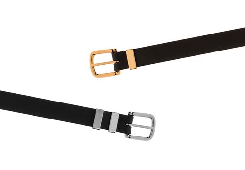 Close-up of two men belts