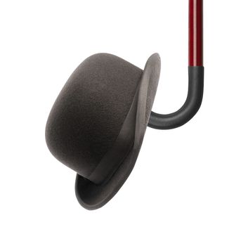 walking stick and black bowler cap