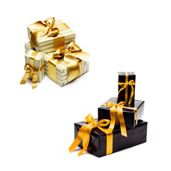 Black gift box with yellow satin ribbon and bow