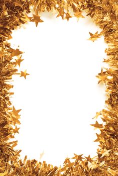 Christmas Gold Tinsel as a border isolated on white