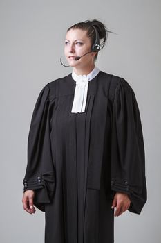 thirty something lawyer woman with a headset