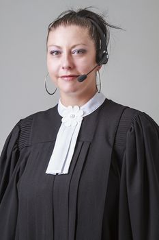 thirty something lawyer woman with a headset