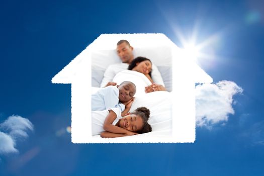 Jolly family sleeping against bright blue sky with clouds