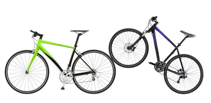 two bicycles isolated on white background