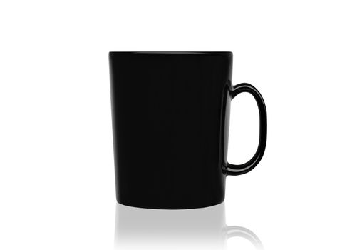 Black mug empty blank for coffee or tea isolated