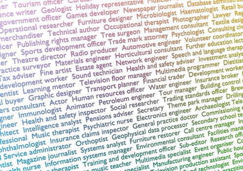 Illustration of lots of text showing titles of professions with gradient effect