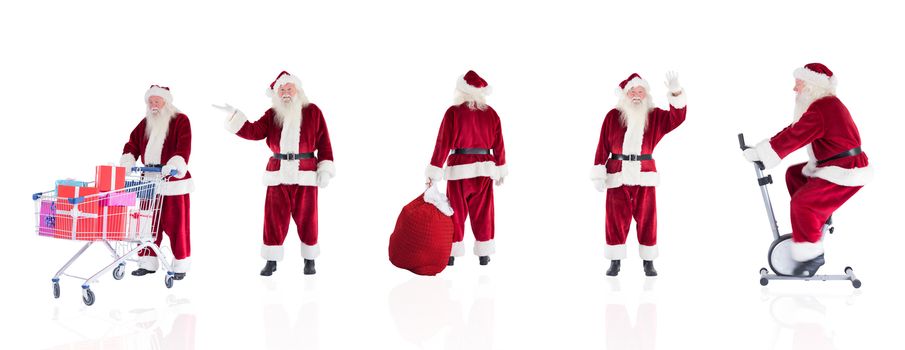 Composite image of different santas on white background