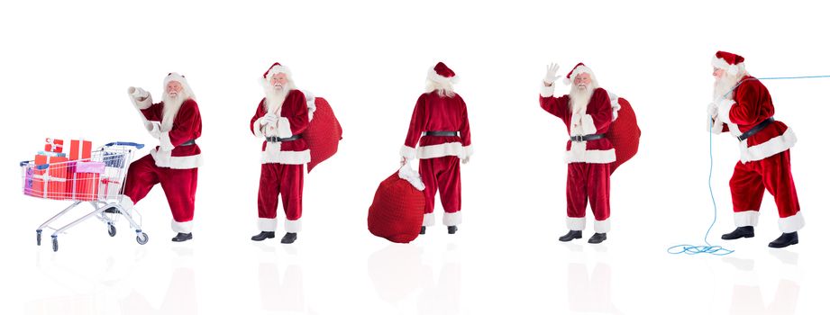 Composite image of different santas on white background