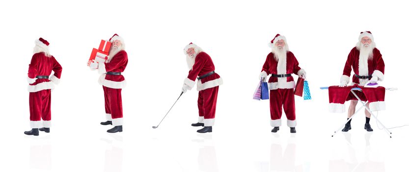 Composite image of different santas on white background