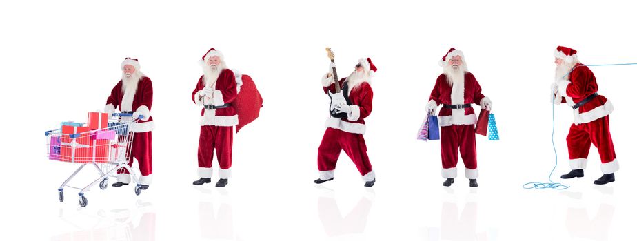 Composite image of different santas on white background